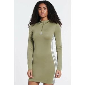 adidas Khaki Green Long Sleeve Midi Dress